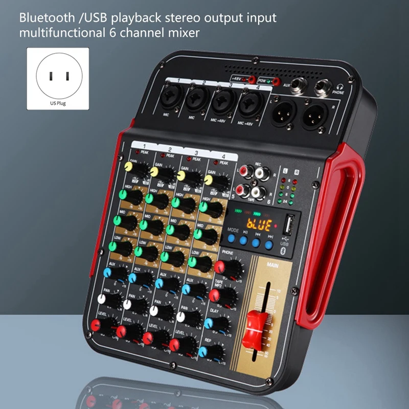 FX-4U Professional 4-Channel USB Jack Portable Audio Sound Mixer Bluetooth Mixer-US Plug |