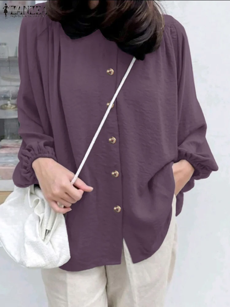 

2023 ZANZEA Fashion Women Long Sleeve Buttons Up Shirt Autumn Solid Blouse Vintage Casual Loose Work Tops Femininas Blusas Mujer