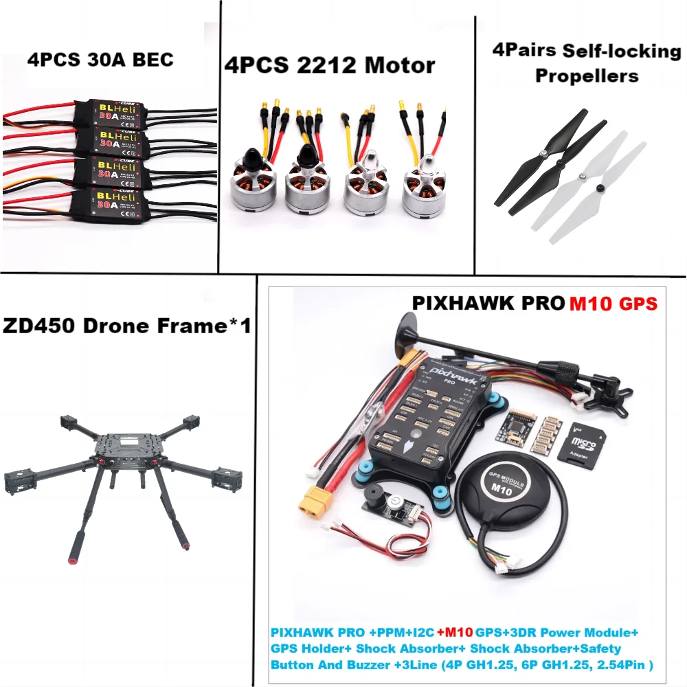 PIXHAWK PRO Flight Control M10 Карбоновое волокно 450 Комплект рамы Ardupilot Квадрокоптер BLHELI 30A 2212
