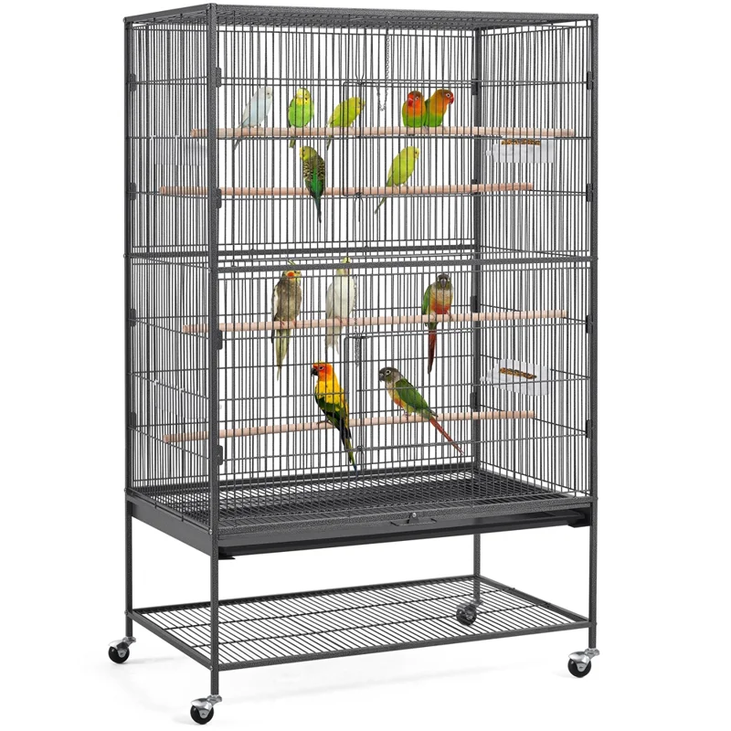 

60.5″H Extra-Large Wrought Iron Parrot Cage with Stand for Small/Medium-Sized Birds, Black