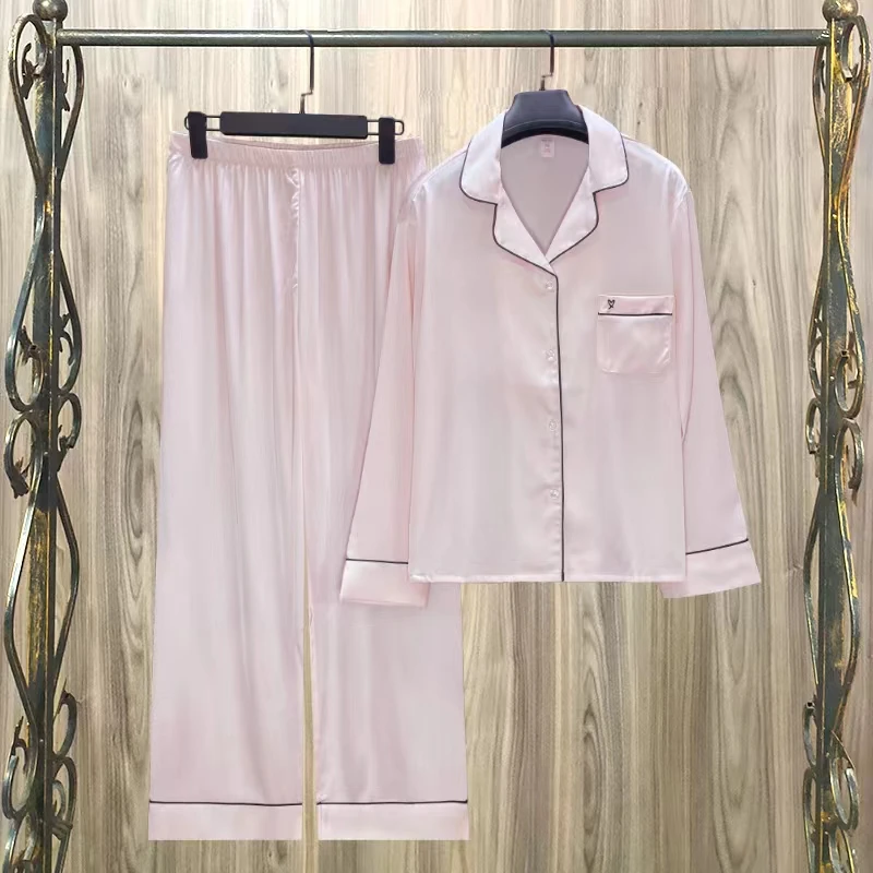 

Solid Pajamas Set for Women Turn-down Collar Winter Long Sleeve Top and Pants Two Pieces Home Clothes Ladies Luxury Sleepwear