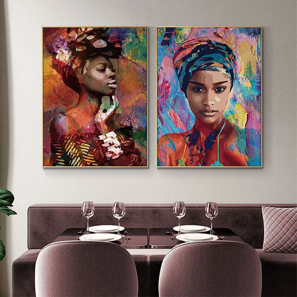 

Абстрактная индийская женщина картина маслом принты на холсте плакаты современная девушка настенное искусство декоративная картина для г...