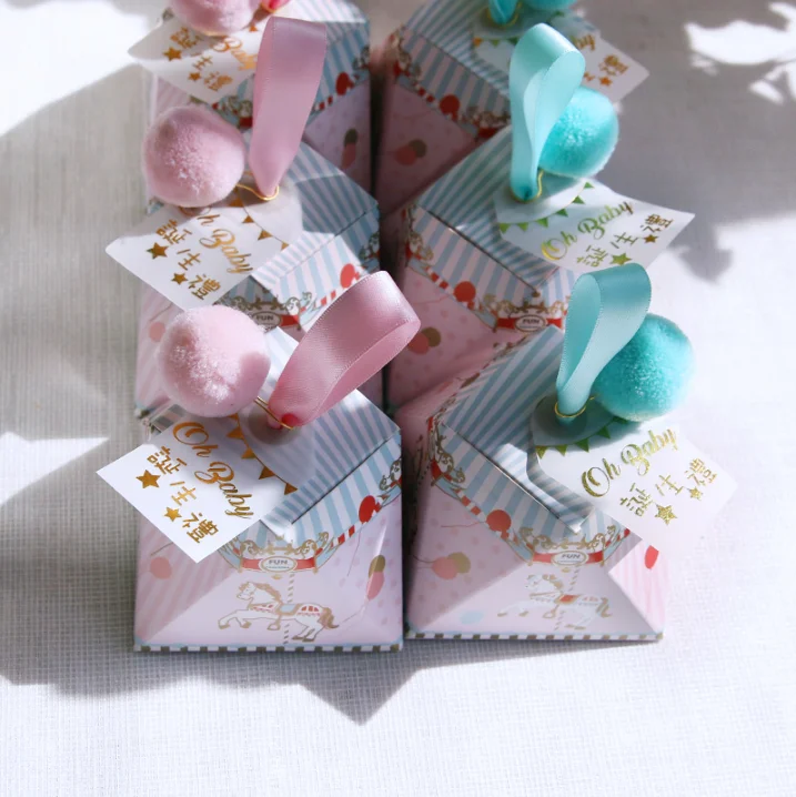 

50pcs Pink / Blue Diamond Style Horse Baby Shower Candy Box Baby Baptism Birthday Party Decoration Gift Boxes