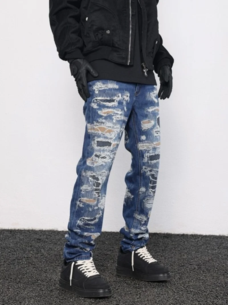 Retro Washed 3D Printed Fake Distressed Jeans Hip Hop Denim Pants Streetwear Jean Pants Mens Harajuku Cotton Trousers Joggers