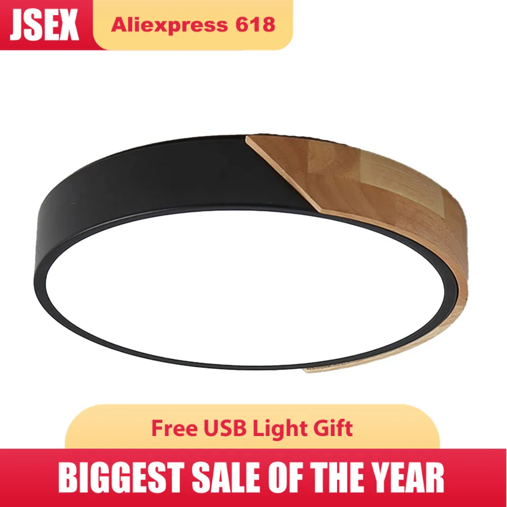 

Led Surface Mount Ceiling Light Modern Ultra Thin Lighting Wood Lamp Fixture Living Room Home Decor Balcony Remote Control