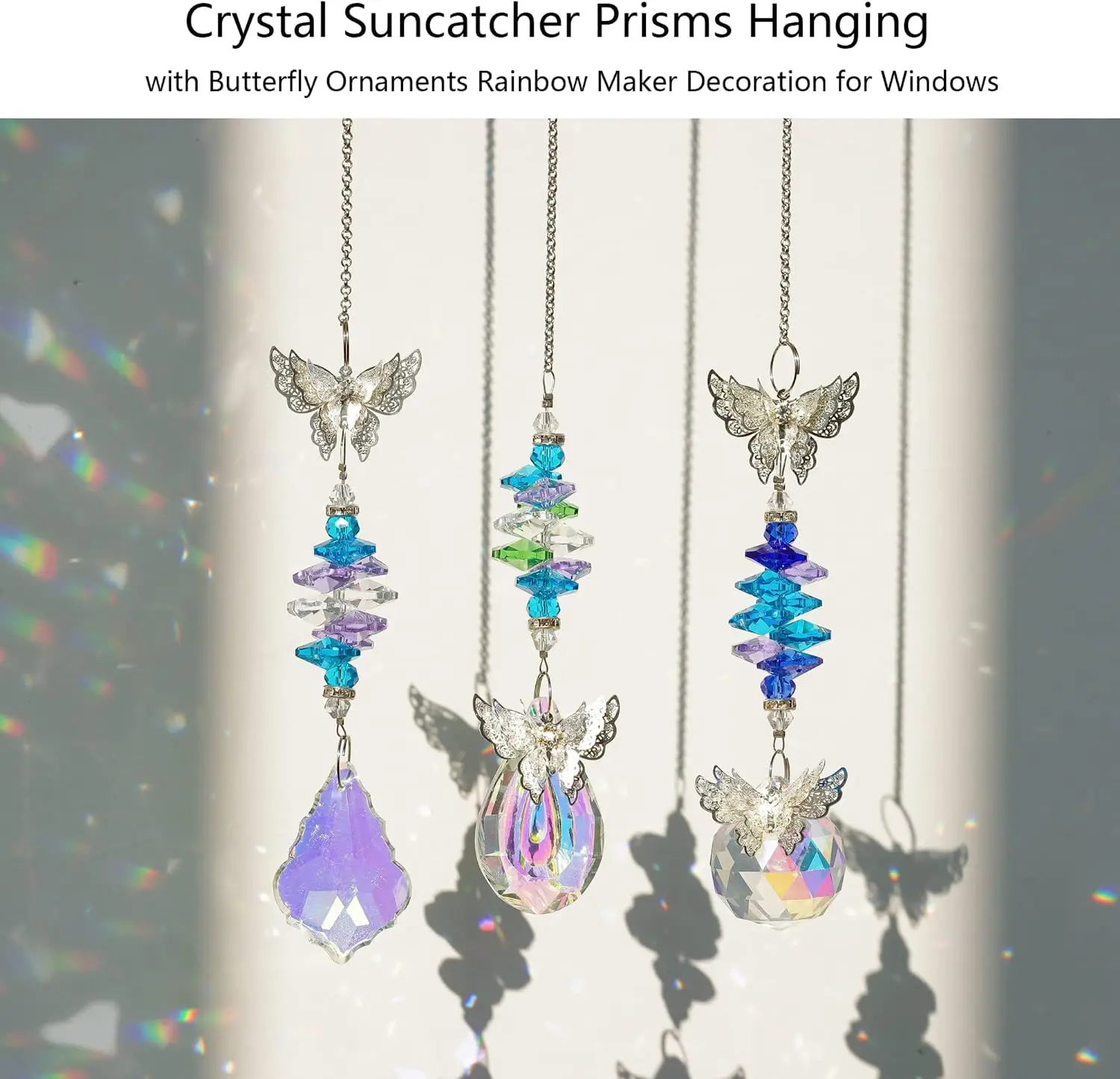 

H & D 3 шт. подвесной Хрустальный Призма Ловец Солнца Бабочка украшение для окна Радуга садовое украшение для дома свадьбы