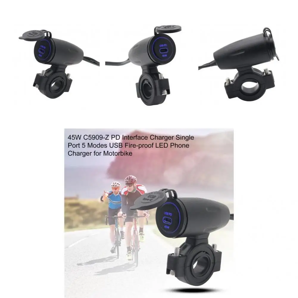 

45W Convenient Type C Interface Eco-friendly Motorbike Phone Charger 5 Modes PD Interface Charger for Auto USB Charger