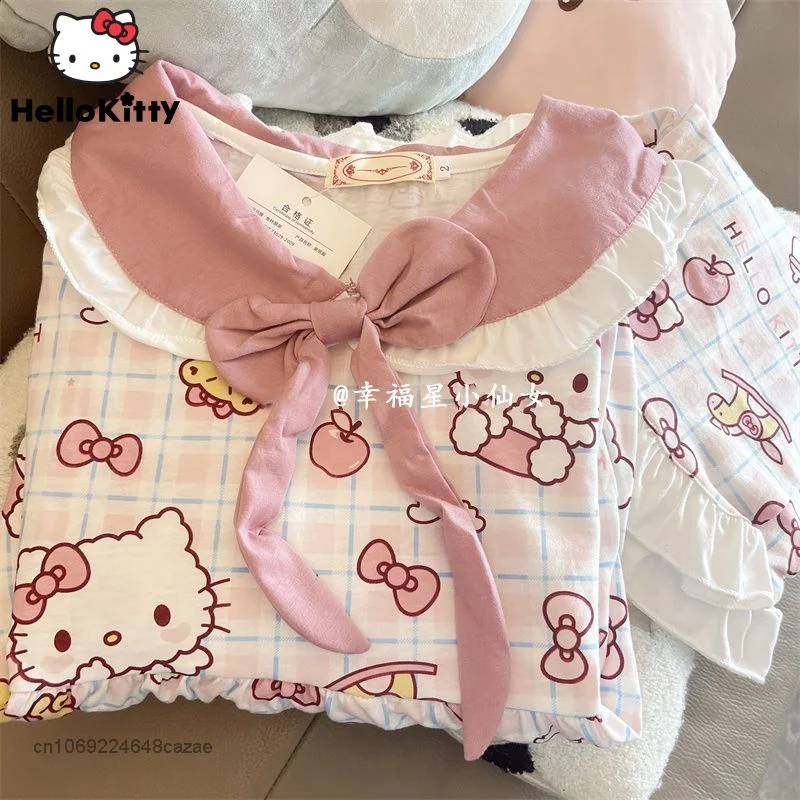 Sanrio Hello Kitty Summer Cute Pajamas Pant Women Y2k Japanese Sweets Sleepwear  Female Print Loungewear Home Clothes Suit 2023 