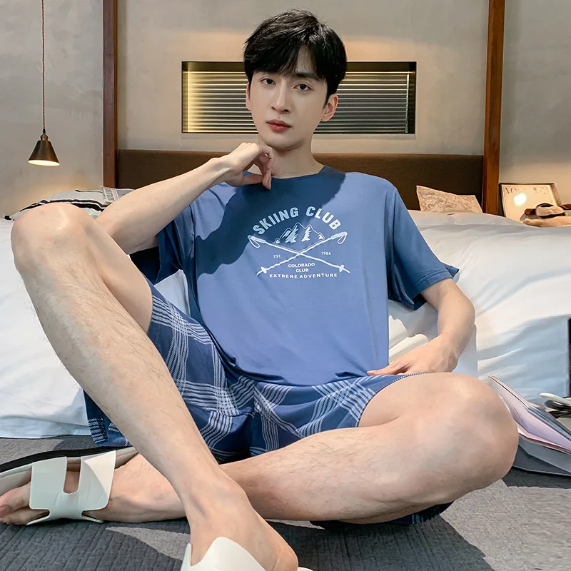 Men's Summer Modal Short-Sleeved Shorts Two-Piece Pajama Suits, Simple Leisure Comfortable Thin Loungewear Sets