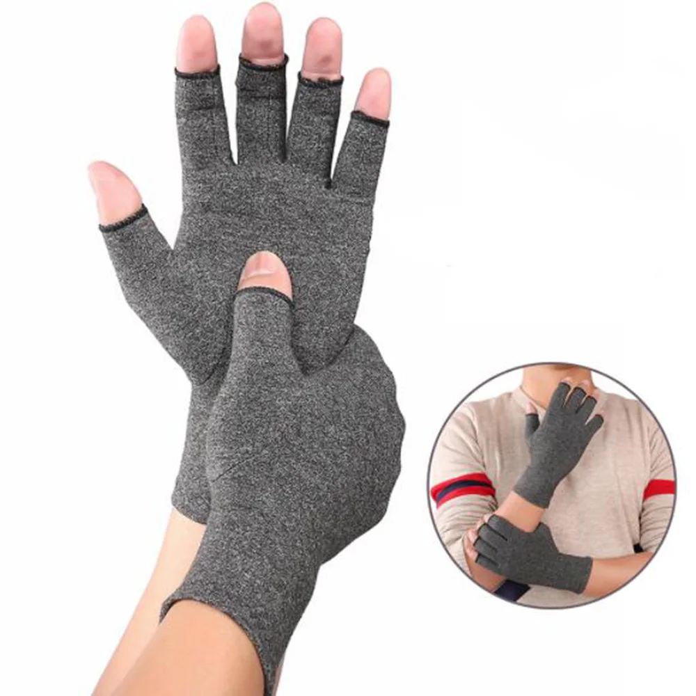 

1 Pair Half-finger Cotton Compression Glove Grey Women Men Elastic Hand Relieve Joint Pressure Gloves Heath Care Wristband