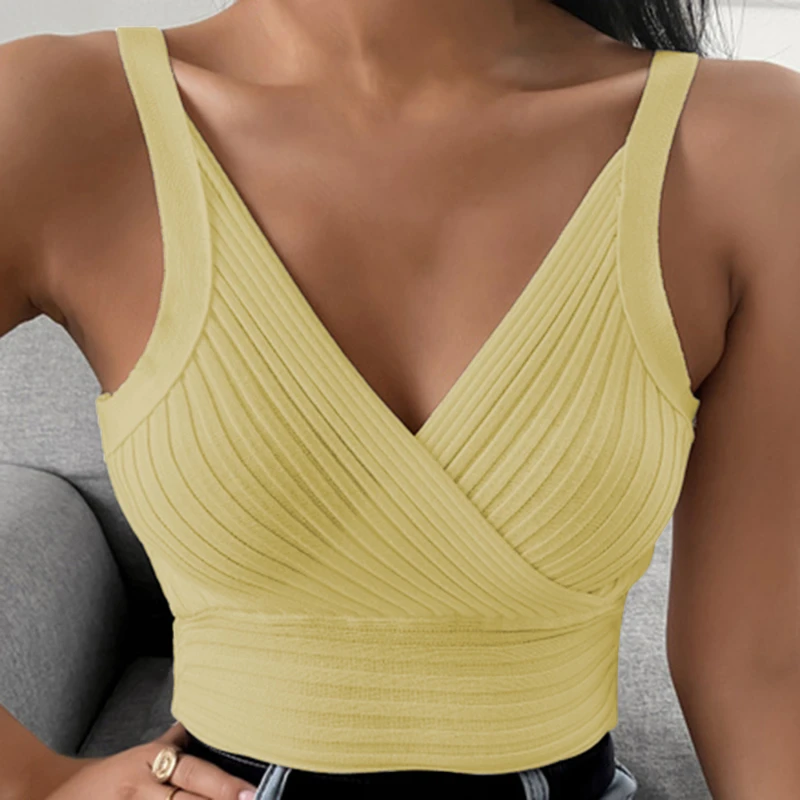 

Ladies Sleeveless Tops Sexy V-Neck Vest Casual Suspenders Women Slim Solid Color Tank Tops 2023