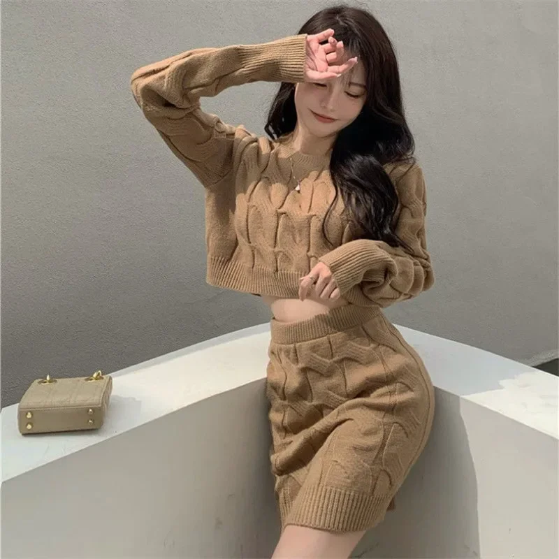 Женский комплект из двух предметов милый облегающий свитер с круглым вырезом