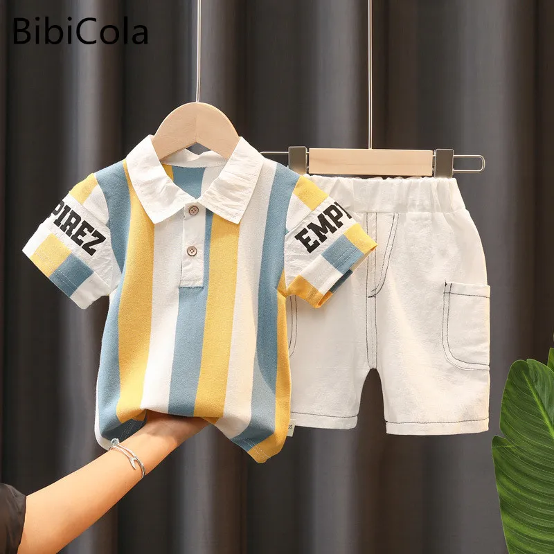 

Summer Toddler Baby boys Clothing Set Fashion striped Shirt + White Shorts 2Pcs Outfit Kids Boys Cotton Clothes 1-5Years Old