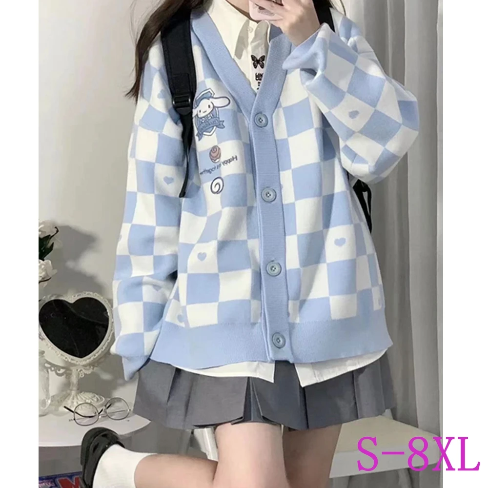 

Jk Uniform Sweater Autumn Early Spring Preppy Style Loose Top Coat Cardigan Women Checkerboard Knitted Japanese Jacket