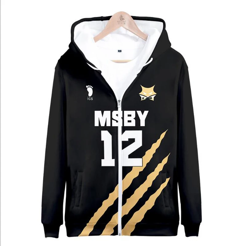 

Толстовка с капюшоном на молнии для мужчин и женщин, Аниме Haikyuu Msby Black Jackals, с 3D принтом, худи, куртка на молнии для косплея Хината шоё, верхняя одежда