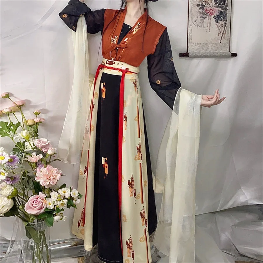 Hanfu-Костюм для косплея Traditionnel Chinois pour Femme Robe Brodée Dégradée Tenue de ixVintage Prairie