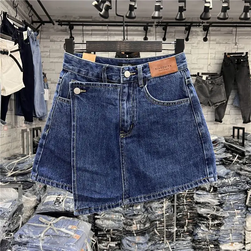 Korean Jeans Women's 2022 Summer New Half length Skirt Pants High waist Wide leg Shorts  vintage clothes  baggy jeans