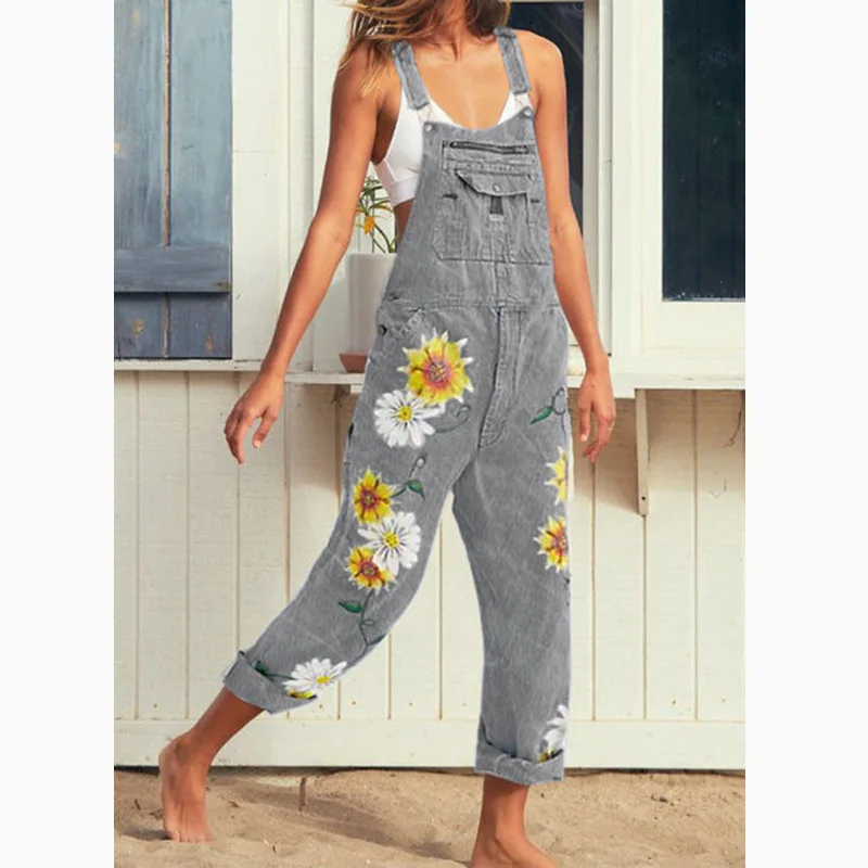 

Jeans Jumpsuit Women Fashion Print Overalls Streetwear Clubwear Loose Jump Suits for Women Denim Trousers 2021 New Clothes