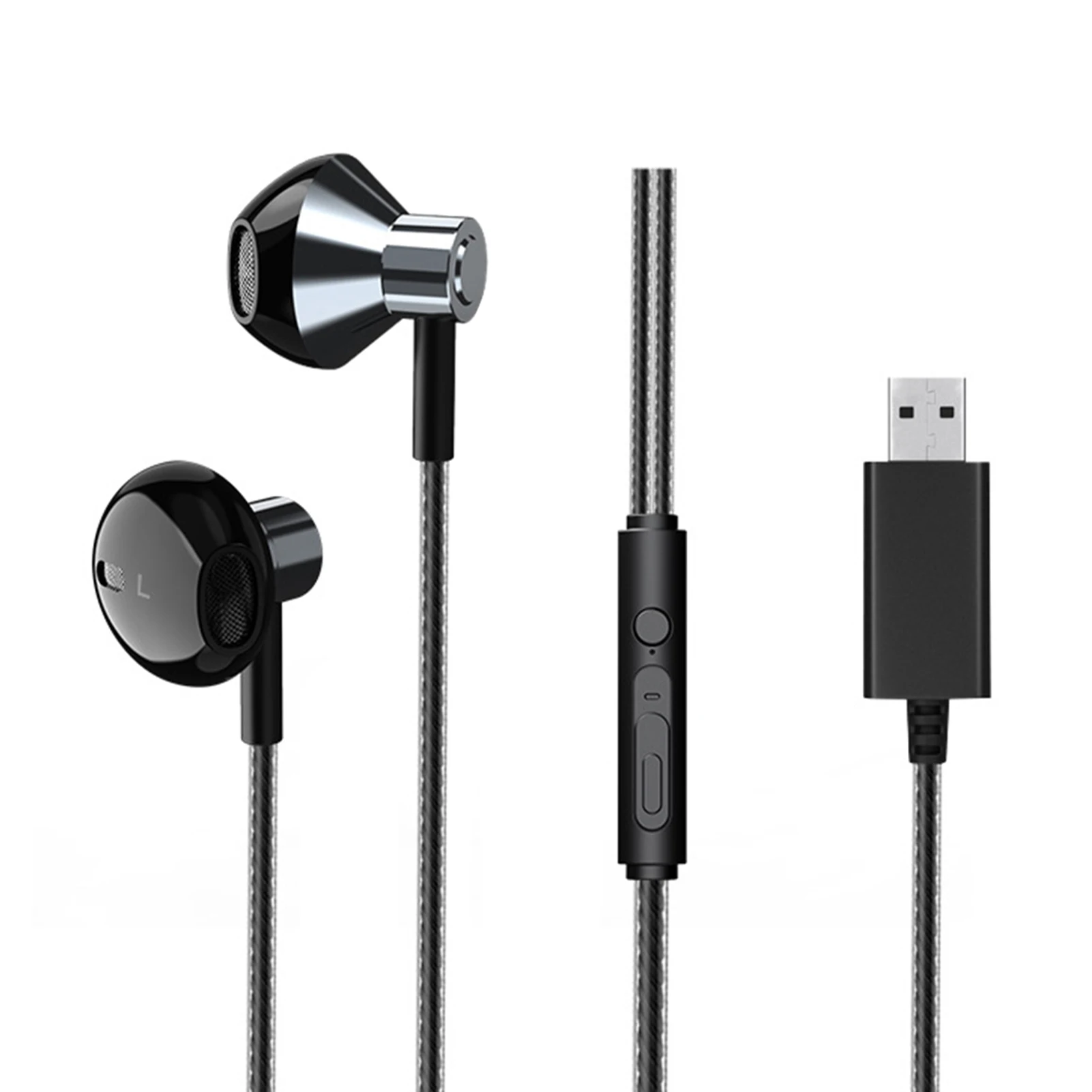 

Gaming Studying USB Earphone Stereo For PC Laptop Computer With Microphone Noise Reduction 2.5m Cable Wire Controlled Earbuds