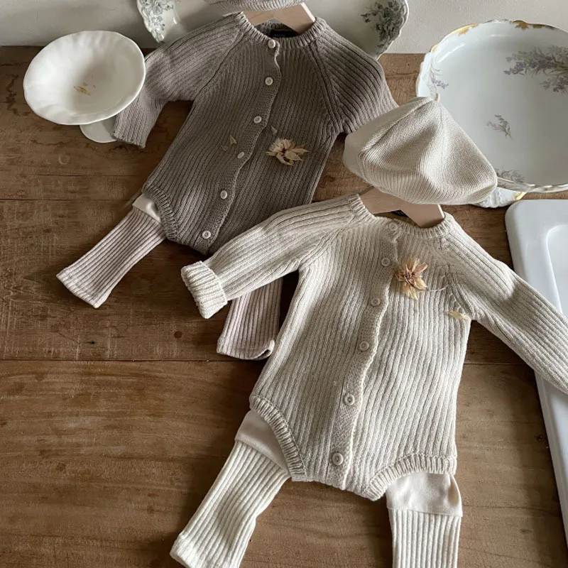 

Infant Spring New Knit Bodysuit Baby Boy Solid Sweater Toddler Outerwear Fashion Girl Knitted Jumpsuit Newborn Cardigan Jacket