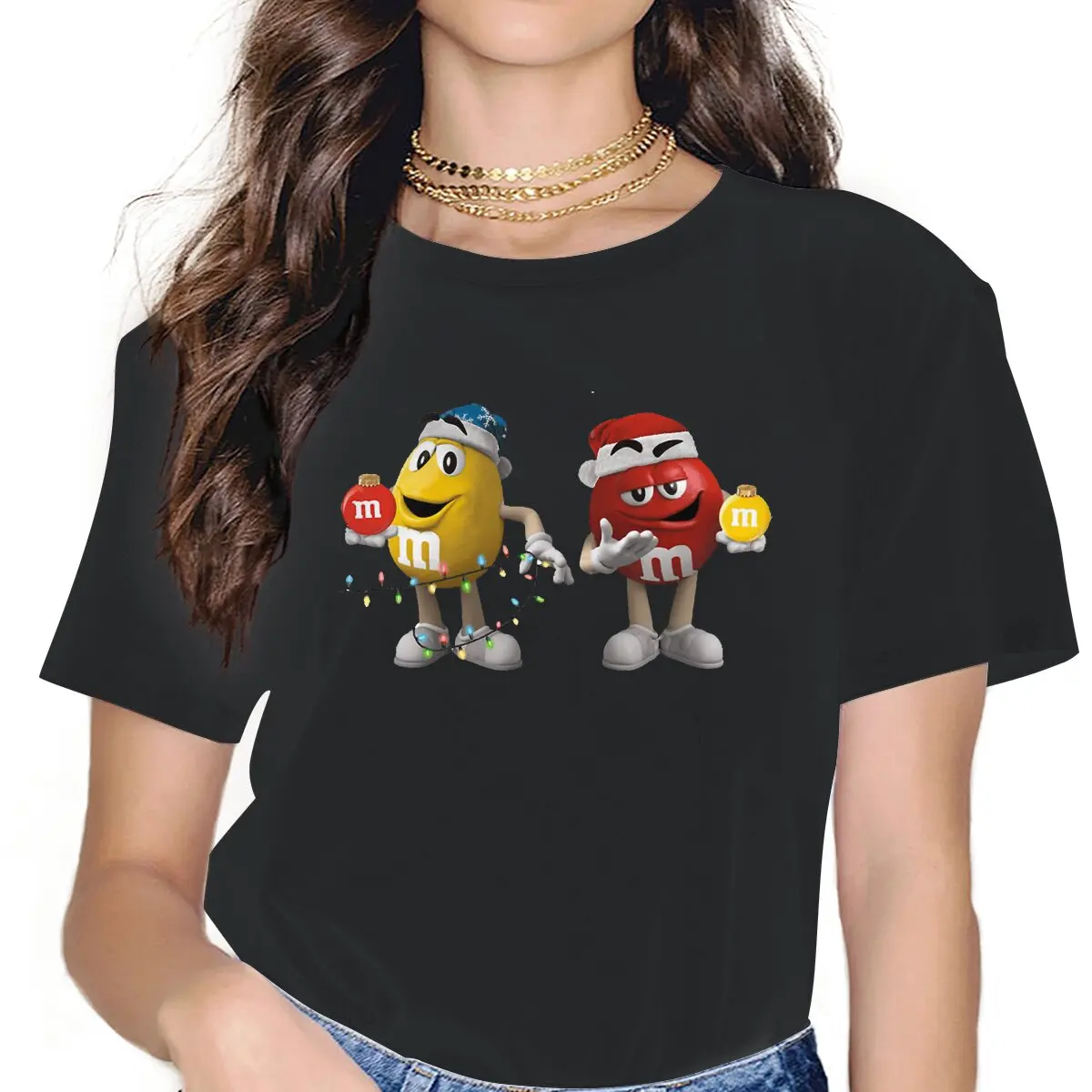 

Red Merry Christmas Women Clothing M Chocolate Candy Cartoon Colorful Graphic Female Tshirts Vintage Grunge Loose Tops Tee