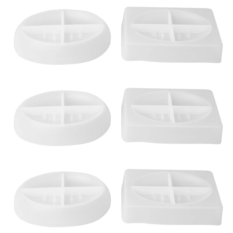 

6PCS Silicone Soap Dish Resin Mold Oval/Square Drain Soap Box Epoxy Resin Casting Mould Home Organizer