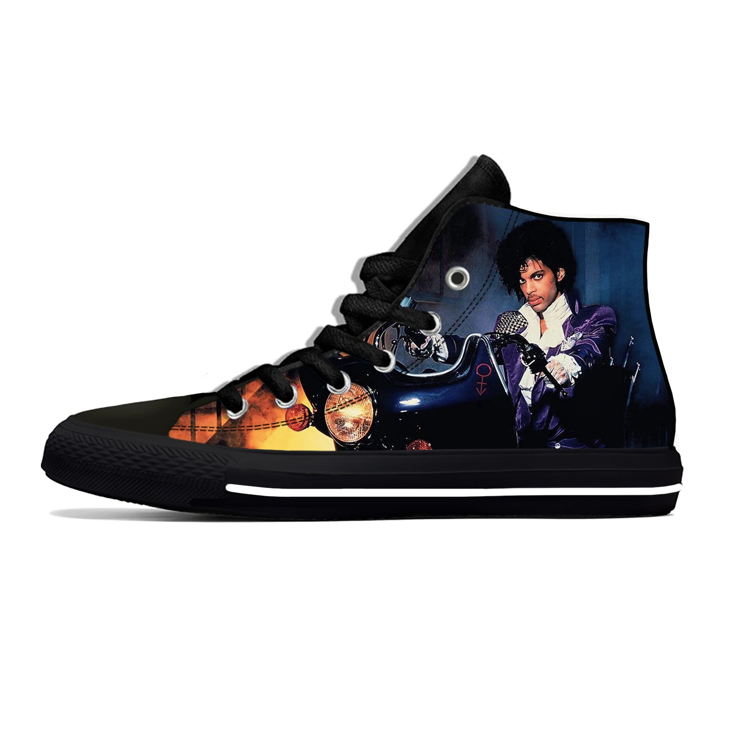 Zapatillas de deporte con estampado 3D para hombre y mujer, zapatos informales de tela de alta calidad, ligeros y transpirables, color púrpura, de la cantante musical Prince Rogers