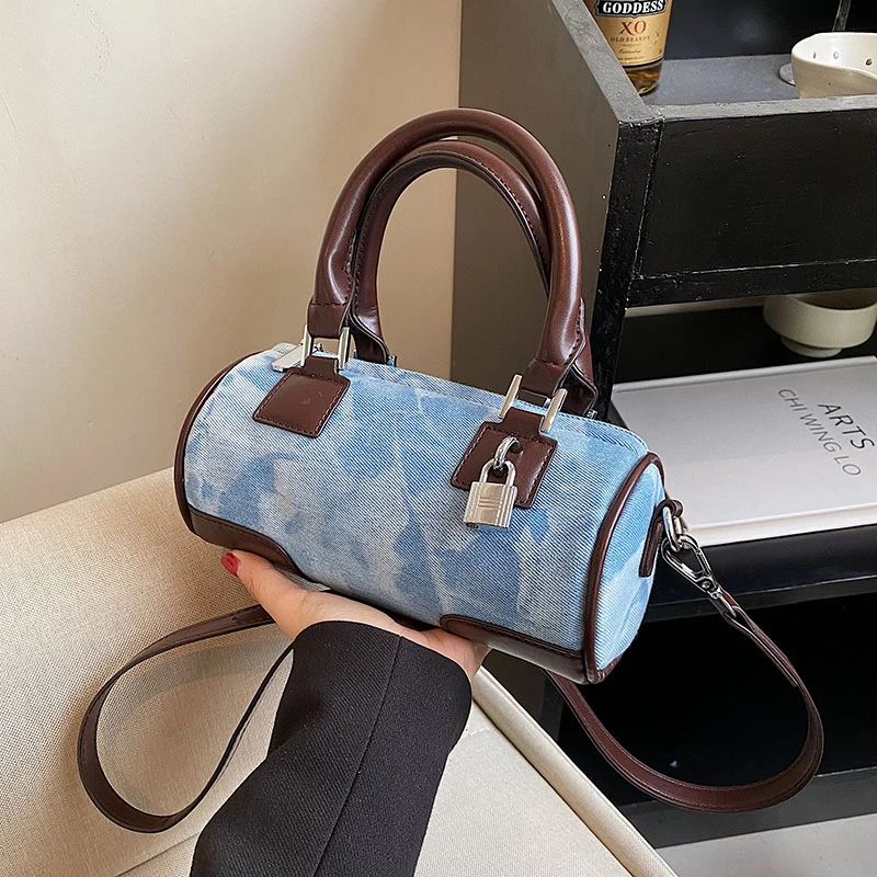 

Vintage Tote Bag For Women Winter Small Handbag Phone Purse Designer Shoulder Bag Denim Blue Brown Black Houndstooth Women Bags