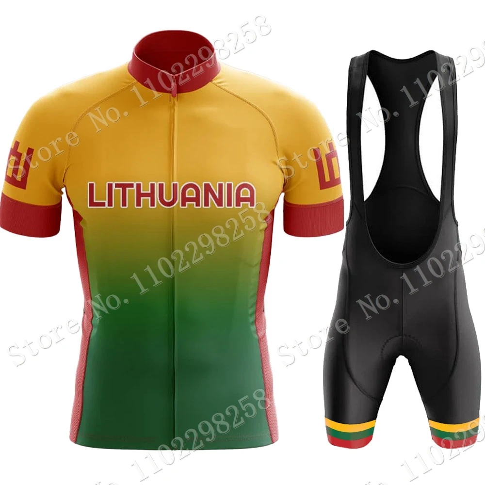 

2023 Lithuania National Cycling Jersey Set Short Sleeve Cycling Clothing Road Bike Shirts Suit Bicycle Bib Shorts MTB Wear Ropa
