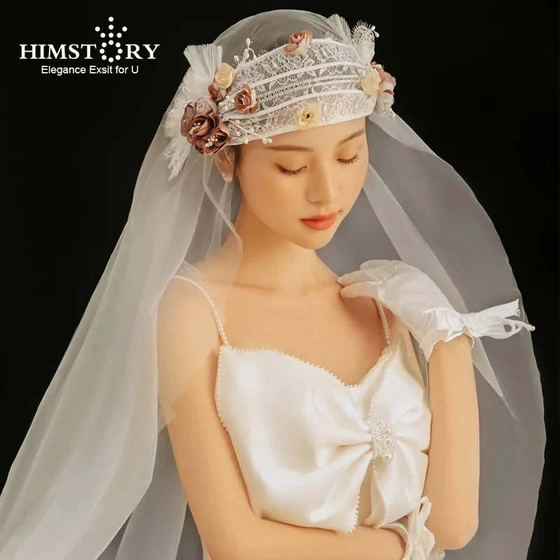 HIMSTORY Wedding Bridal Veil Roses Flower Girl White Wedding Veils Communion Hair Wreath For Wedding Accessories