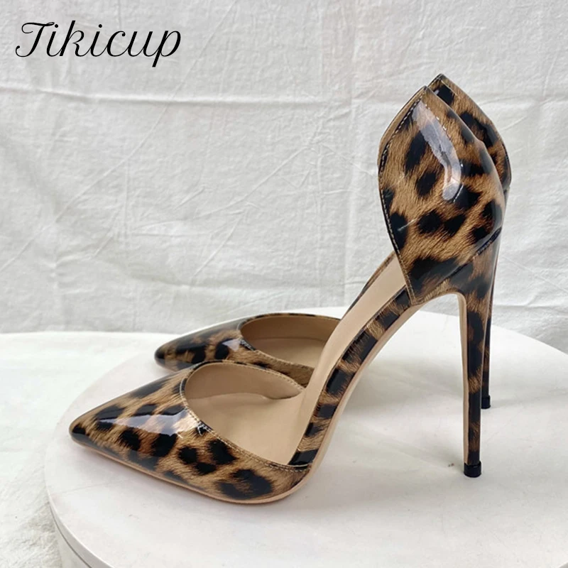 

Tikicup Summer Women Leopard Side Open Pointy Toe High Heel Shoes Sexy D'Orsay Stiletto Pumps 8cm 10cm 12cm Plus Size 33-45