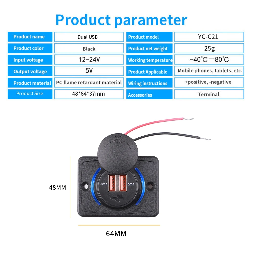 Зарядное устройство для мотоцикла и автомобиля с двумя USB-портами 3 1 А QC3.0 сетевое