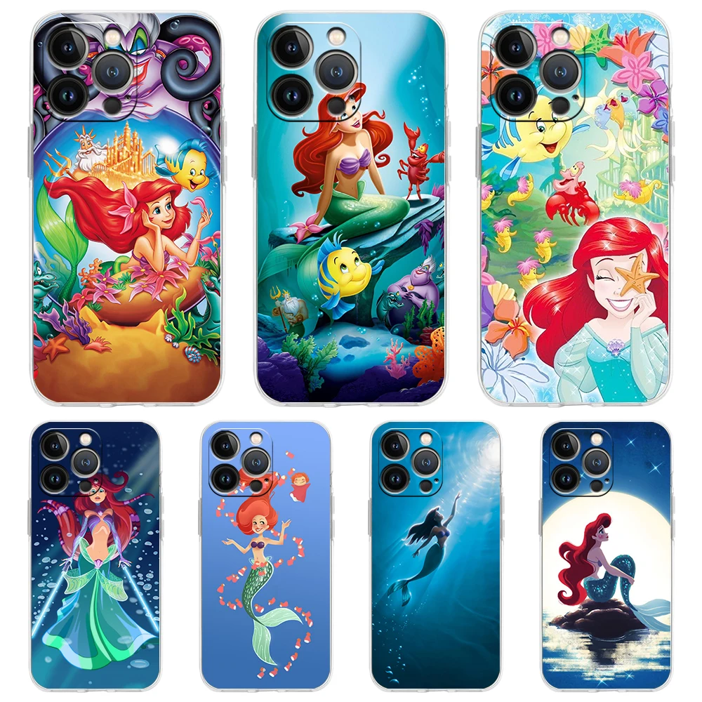 

Disney The Little Mermaid Luxury Transparent Silicone Phone Case For iPhone 13 12 11 Pro Max 8 7 Plus X XS Max XR SE 2020 Shell