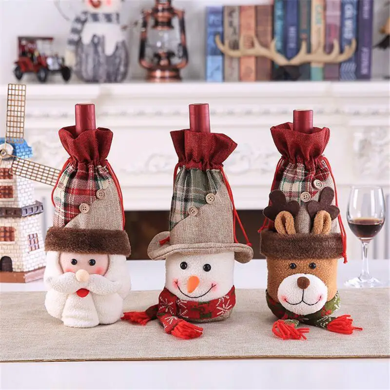 

Christmas Table Decoration Wine Bottle Cover Santa Claus Elk Snowman Champagne Bottle Cover Red Wine Decoration Xmas Party Decor