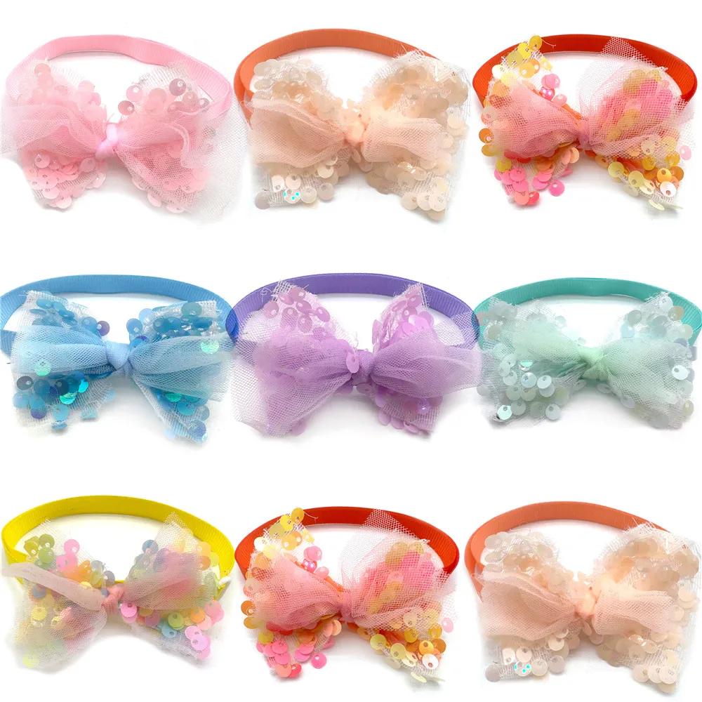 

Collar Pet Dog Mesh Dog 50/100pcs Accessories Cat Ties Exquisite Sequin Dog Grooming Grooming Dog Accessories Pet Bow Bowties