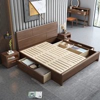light luxury german muebles modern minimalist bedroom king bed 1 8 meters walnut storage wedding bed furniture dw6129