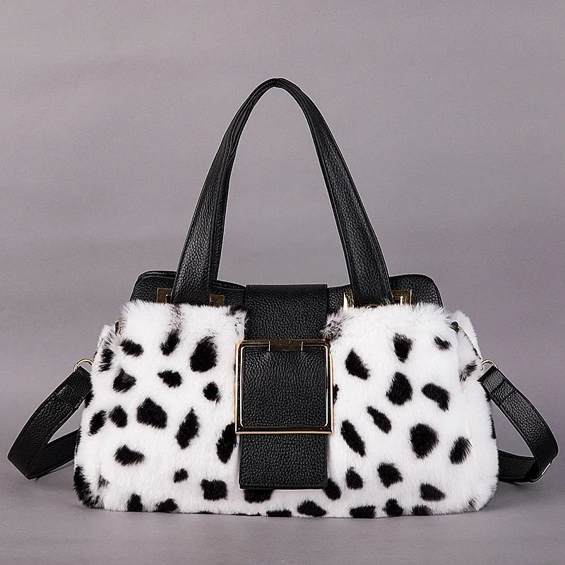 Новые зимние женские сумки из натуральной кожи с леопардовым мехом сумка Boston