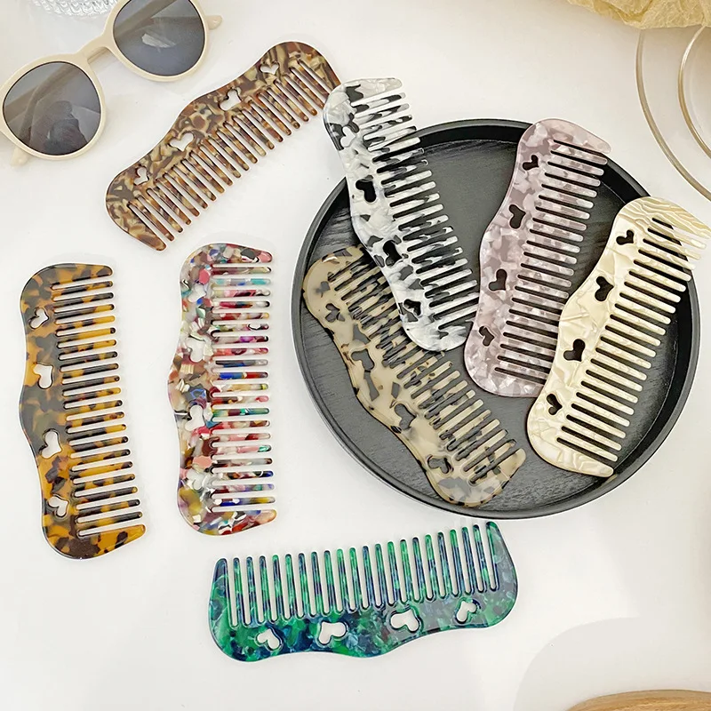 

Ацетатные Антистатические Массажные гребни для волос, красочная расческа для парикмахерской, щетка для волос с полыми сердечками, инструме...