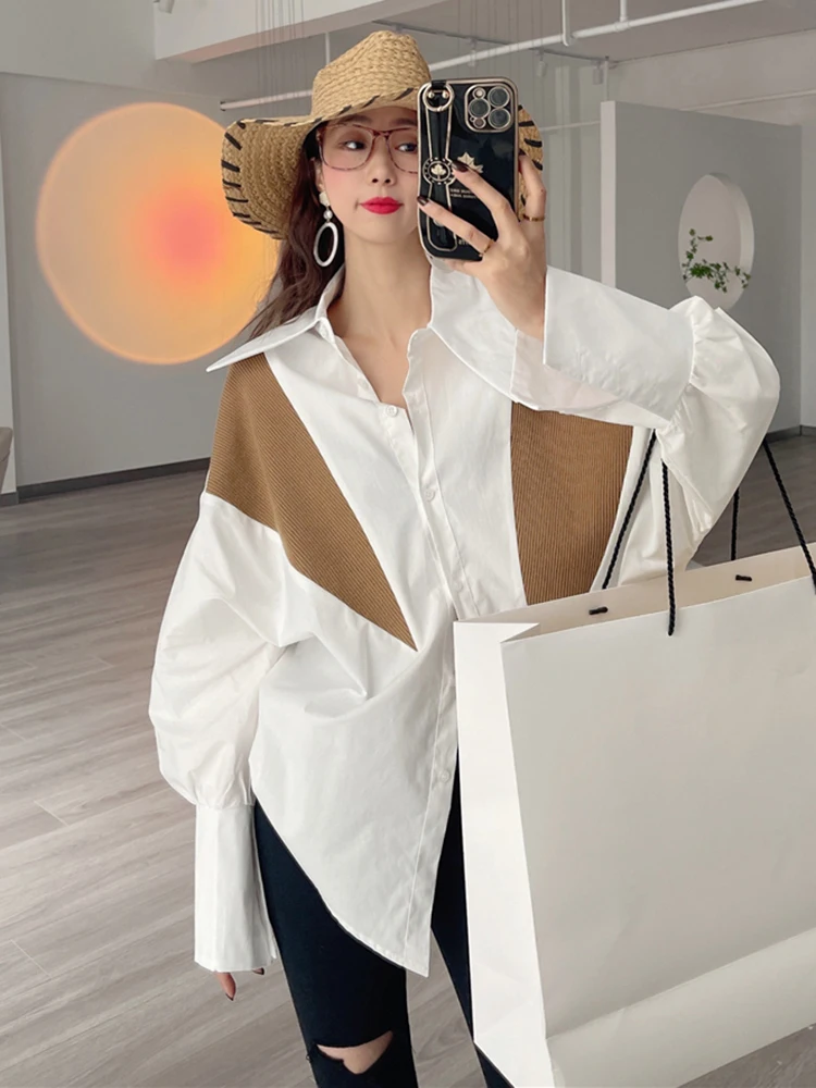 [EAM] Женская блузка белого цвета большого размера новая свободная рубашка с