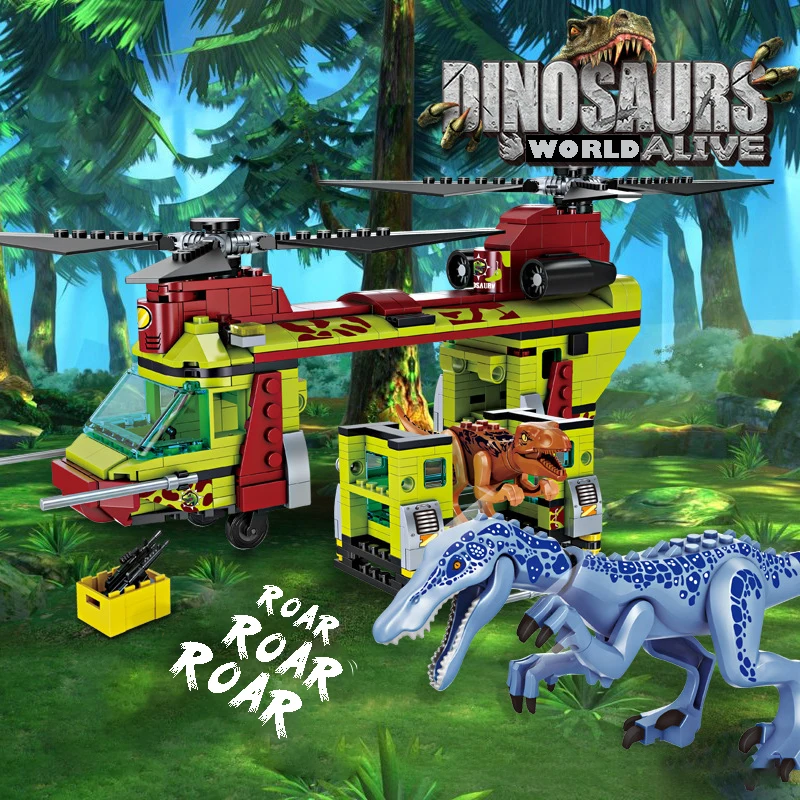 

Jurassic World Park Bricks Set Helicopter Capture Dinosaurs Building Blocks Model Construction Toys For Children Boys Gift