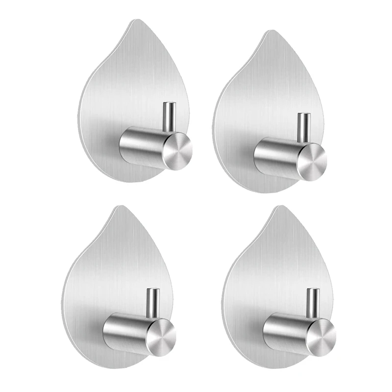 

Adhesive Hooks Wall Hooks Bathroom Waterproof Stainless Steel Towels Hooks,For Coat Hat Robe,Waterdrop(Silver,4 Packs)