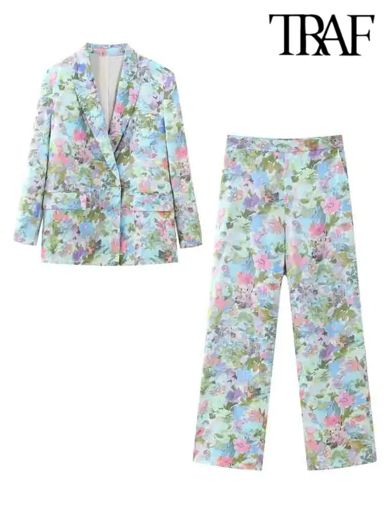 

Костюм-двойка женский из блейзера и брюк с цветочным принтом
