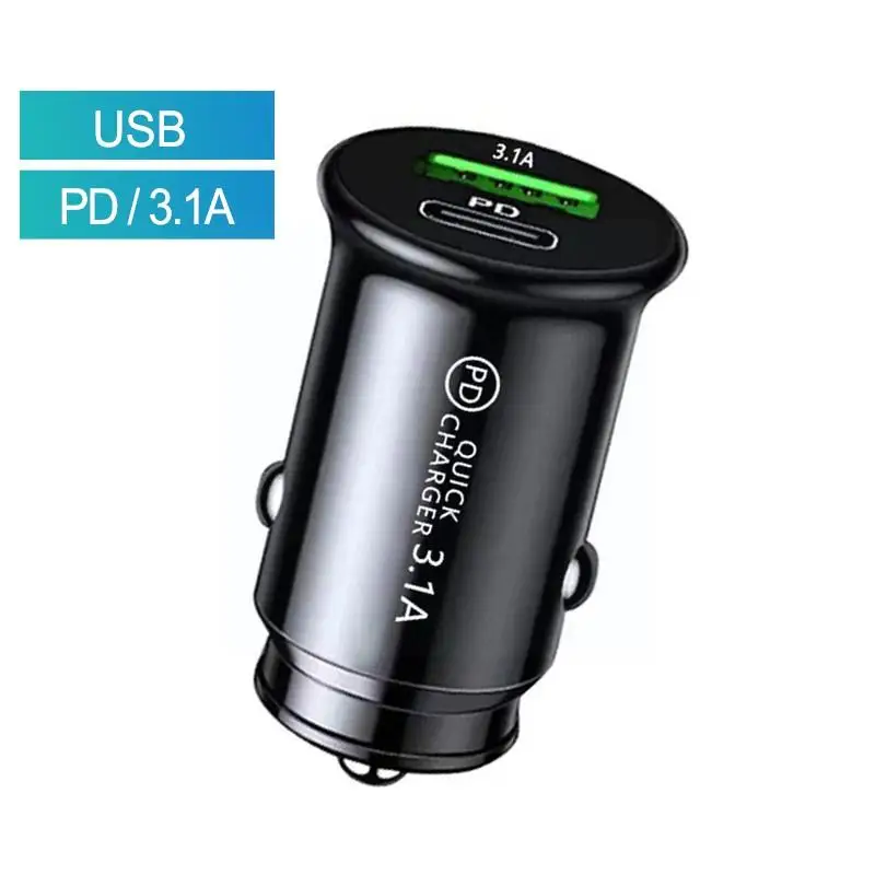 

USB Car Charger 3.1A Quick Charge Type C PD QC Fast Charging Phone Adapter For iPhone 13 12 11 Pro Max 8 Samsung B7R9