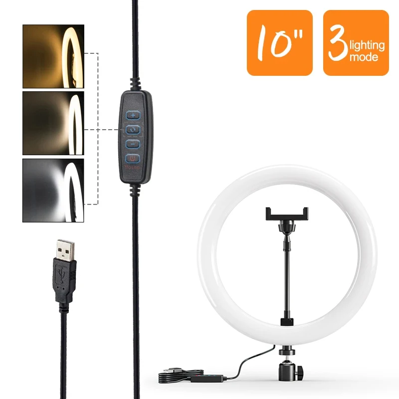 

Светодиодное кольцо 26 см с держателем для телефона, 16 см