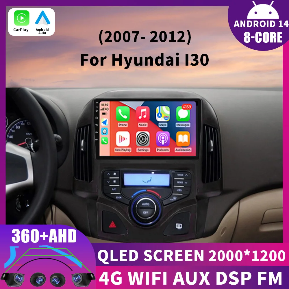Android 14 авто для Hyundai I30 2006 2007 2008 2009 2010 2011 Мультимедийный плеер WIFI Автомобильный