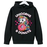 kids girls unicorn eating donut hoodies casual hooded sweatshirt kids fashion cartoon cotton pullovers kawaii children hoodie