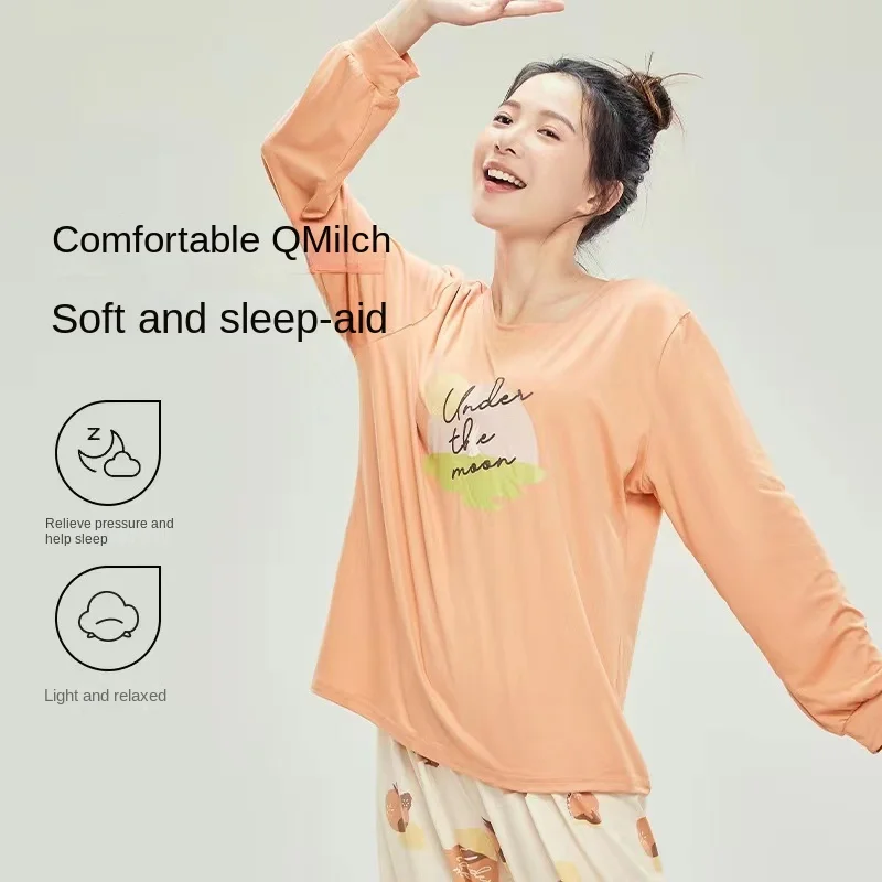 Spring / Autumn New 100% cotton long-sleeved trousers ladies pajamas suit plus size long Sleepwear women's home Nightwear