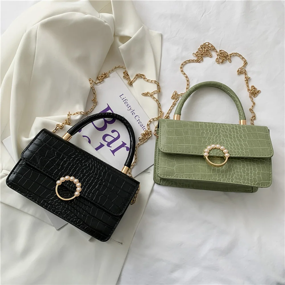 

Vintage Women Bag Alligator Pattern PU Pure Color Top-handle Handbags Underarm Fashion Crocodile Pattern Mini Shoulder Bags