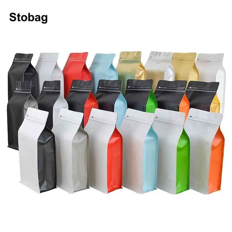 

StoBag 50pcs Coffee Beans Packaging Bag with Air Valve Ziplock Aluminum Sealed for Powder Food Tea Nuts Storage Reusable Pouches