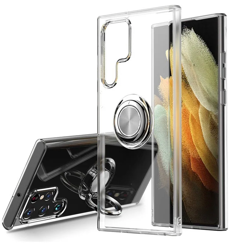 

Transparent Silicone Case With Ring Holder For Samsung Galaxy S22 Ultra Mobile Phone Shockproof Cover For Samsung S22/S22 Plus
